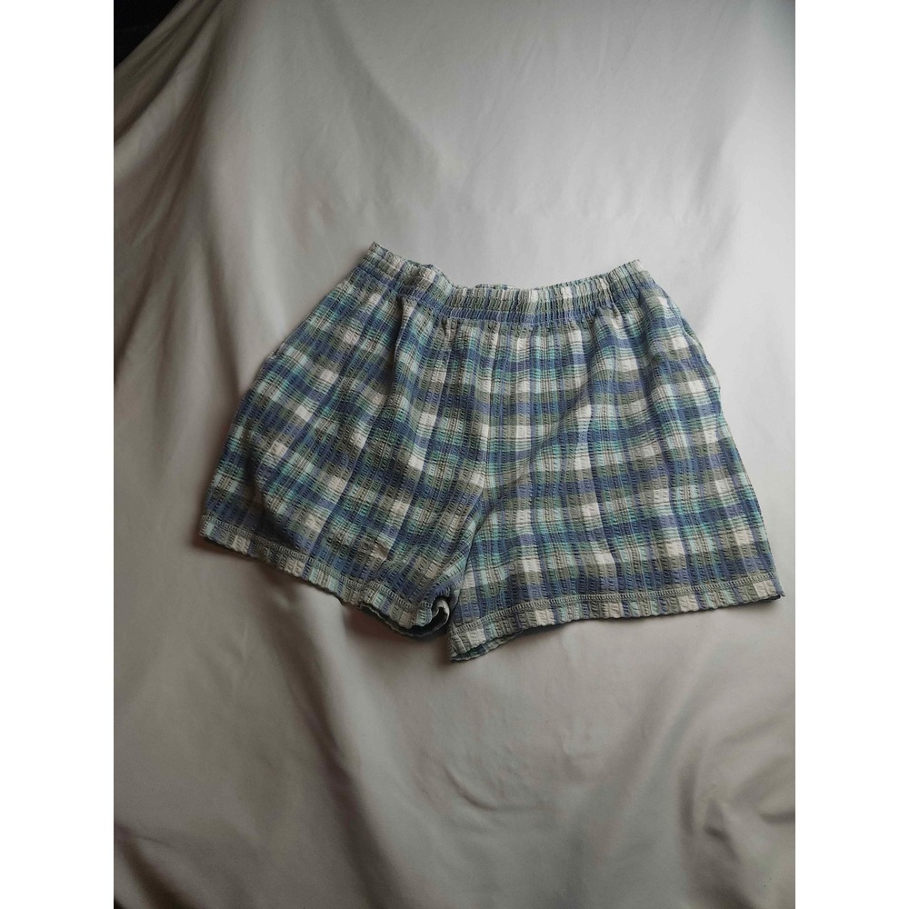 NY & Co Plaid Pajama Shorts Blue Green Seersucker Lounge Sleepwear Womens L